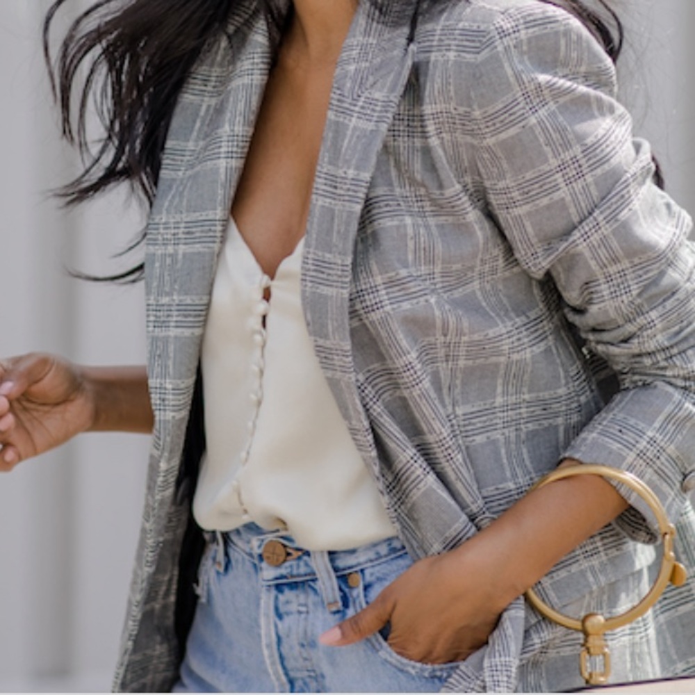 Vintage Gray Plaid Oversized Blazer